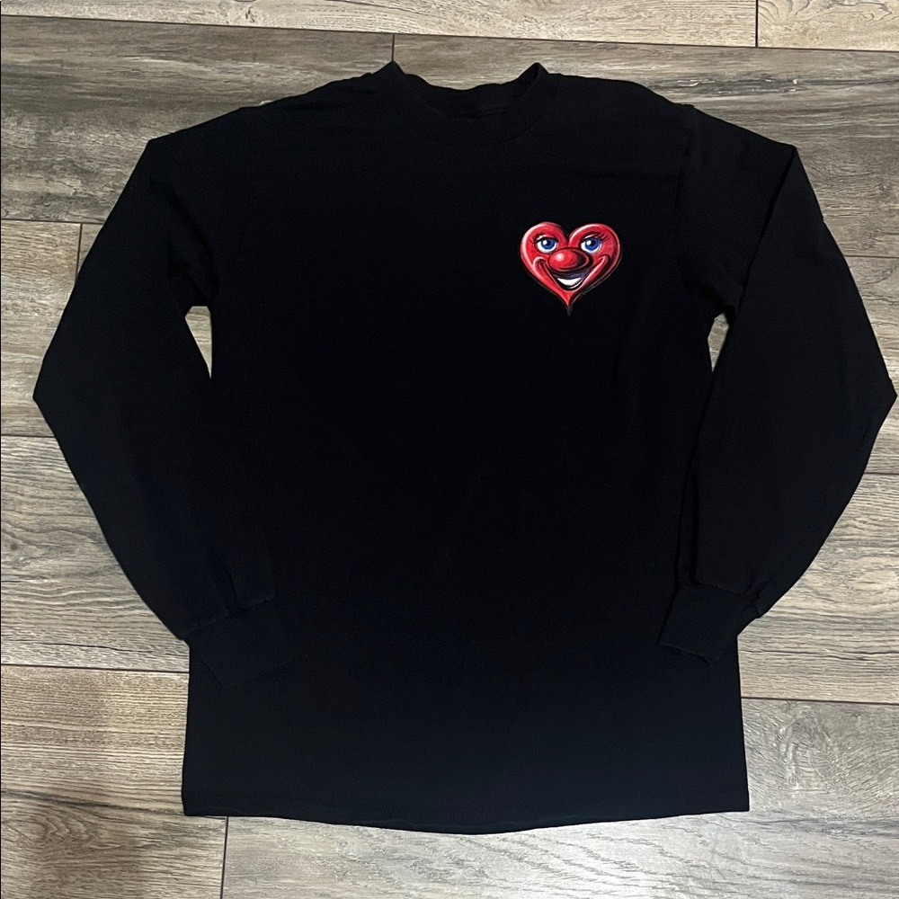 Black Long Sleeve Top with Red Heart Design